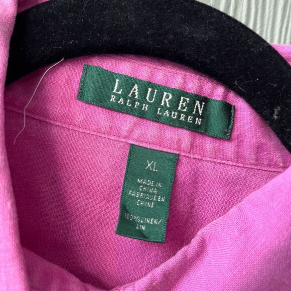 Lauren Ralph Lauren Pink Linen Button-Down Shirt XL Valentine - Picture 2 of 7